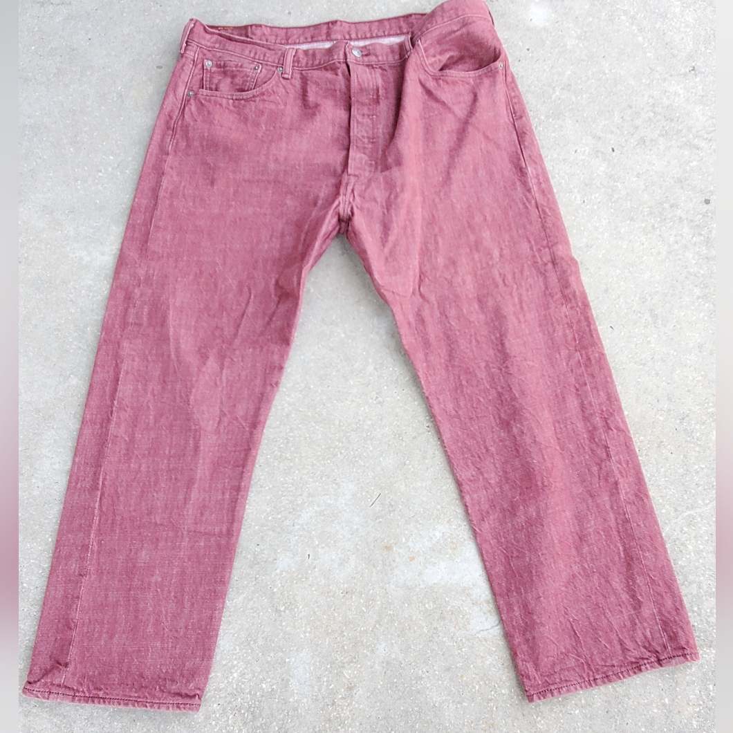 Levis 501 Mens 42x30 Jeans Button Fly Burgundy Red White Oak Cone Denim Cotton.